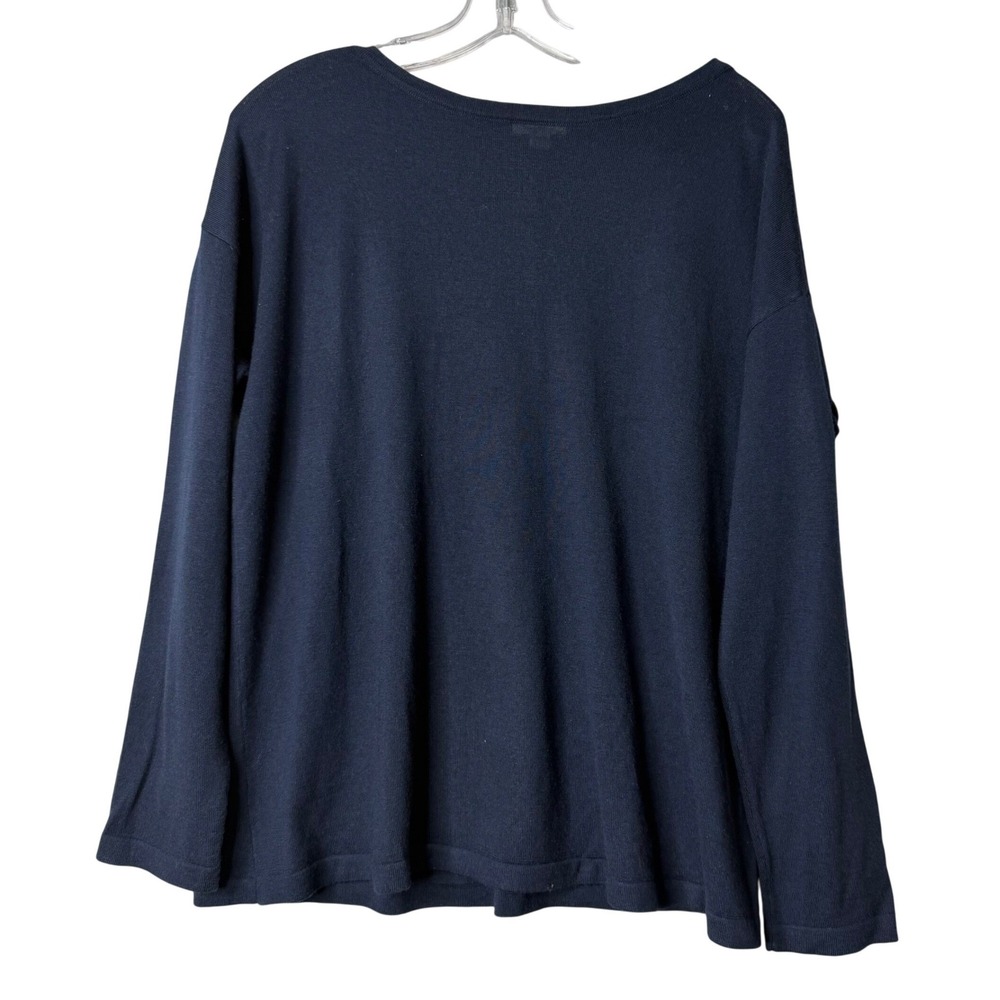 J. Jill Merino‎ Wool Sweater Womens M Navy Blue Boxy Oversized Lagenlook Minimal